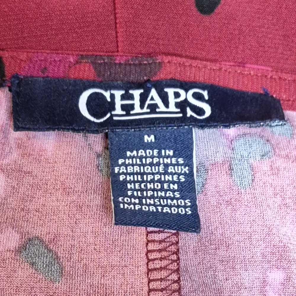 Chaps Red Floral Ruched Dress Size M Knee Length Bell Sleeve Stretch Lined Front - Picture 5 of 6